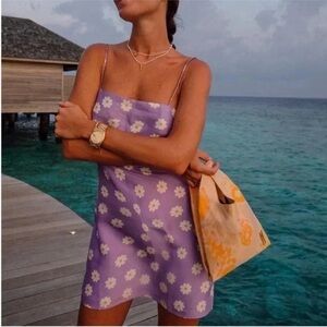 Realisation Par The Christy Mini Dress Silk Purple White Floral Daisy S